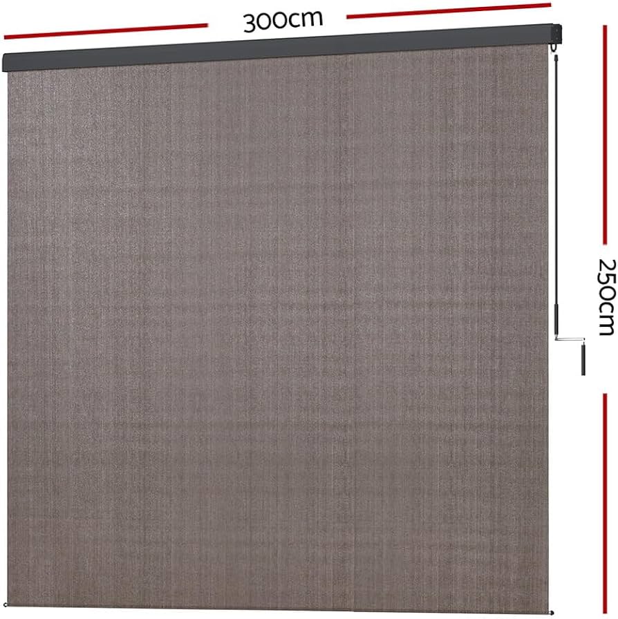 Outdoor Blinds, 3 x 2.5m PVC Roller Blind Window Retractable Awning Sun Shade Balcony Privacy Screen Sunscreen Indoor Bedroom Kitchen Garden Patio, 185GSM Knit Fabric Brown