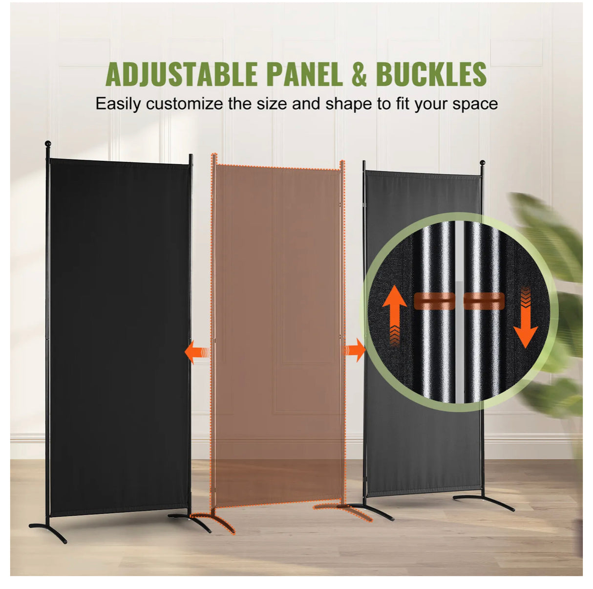 3 Panel Room Divider Stand Folding Privacy Screen 226 x 185cm Dark Black