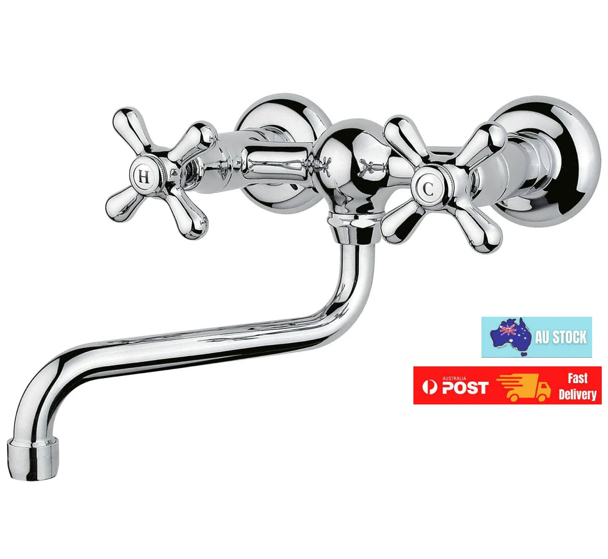 Wall Mounted Tap Brass Chrome Bathroom Faucet Sink Kitchen Mixer Swivel Spout