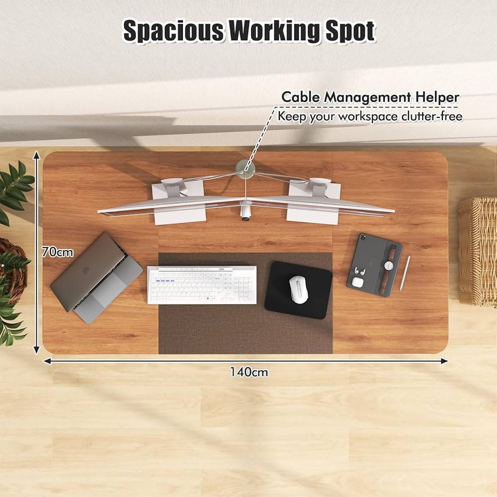 Large Electric Standing Desk, Height Adjustable Sit to Stand Desk, Metal Frame & Powerful Motor, Button Controller, Ergonomic Standing Workstation (Rustic Brown) 140 x 70cm