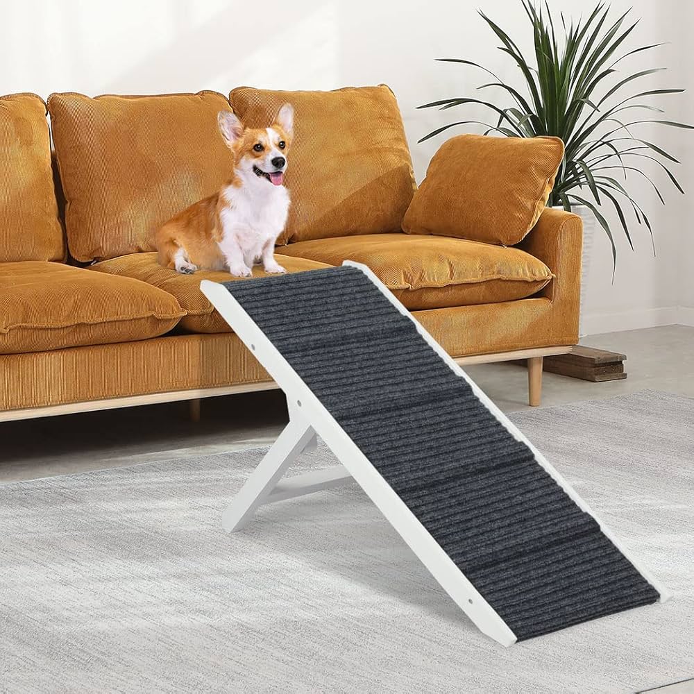 Height Adjustable Dog Ramp Stair for Bed Sofa Couch, 90cm Folding Portable White Pet Ramps, Foldable Car Ramp for Small Large Old Dogs Puppy, Indoor Outdoor Non Slip Dog Ramp 33/39/45cm Height