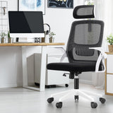 Ergonomic Office Chair, Highly Breathable Home Office Chair with Removable Headrest, Retractable Armrest and Wide Tall Backrest, Computer Desk Chair for Office White