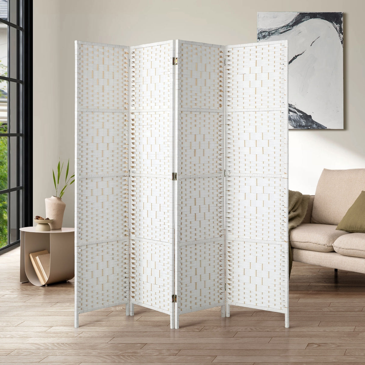 4/6/8 Panel Room Divider Privacy Screen Dividers Woven Wood Fold Stand