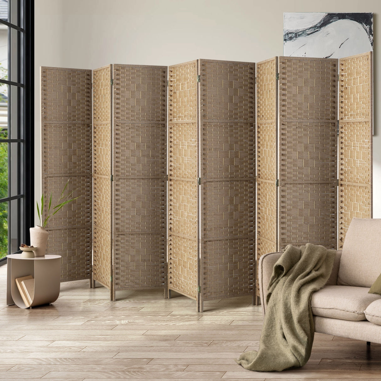 4/6/8 Panel Room Divider Privacy Screen Dividers Woven Wood Fold Stand