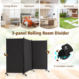 3-Panel Folding Room Divider, 180 CM Rolling Privacy Screen with Lockable Wheels, Portable Wall Divider and Separator, Freestanding Privacy Protection for Living Room, Bedroom, Office