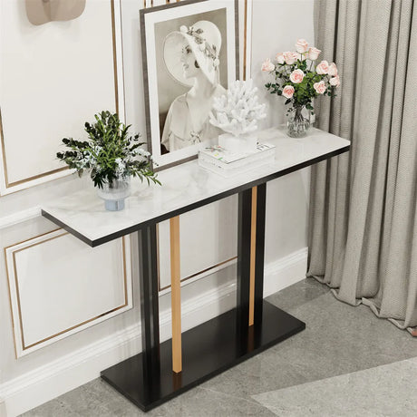 Console Table Hall Side Entry Display White Desk Narrow Long Marble Tabletop