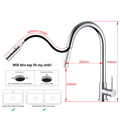 Kitchen Mixer Tap Pull Out Sink Laundry Faucet chrome