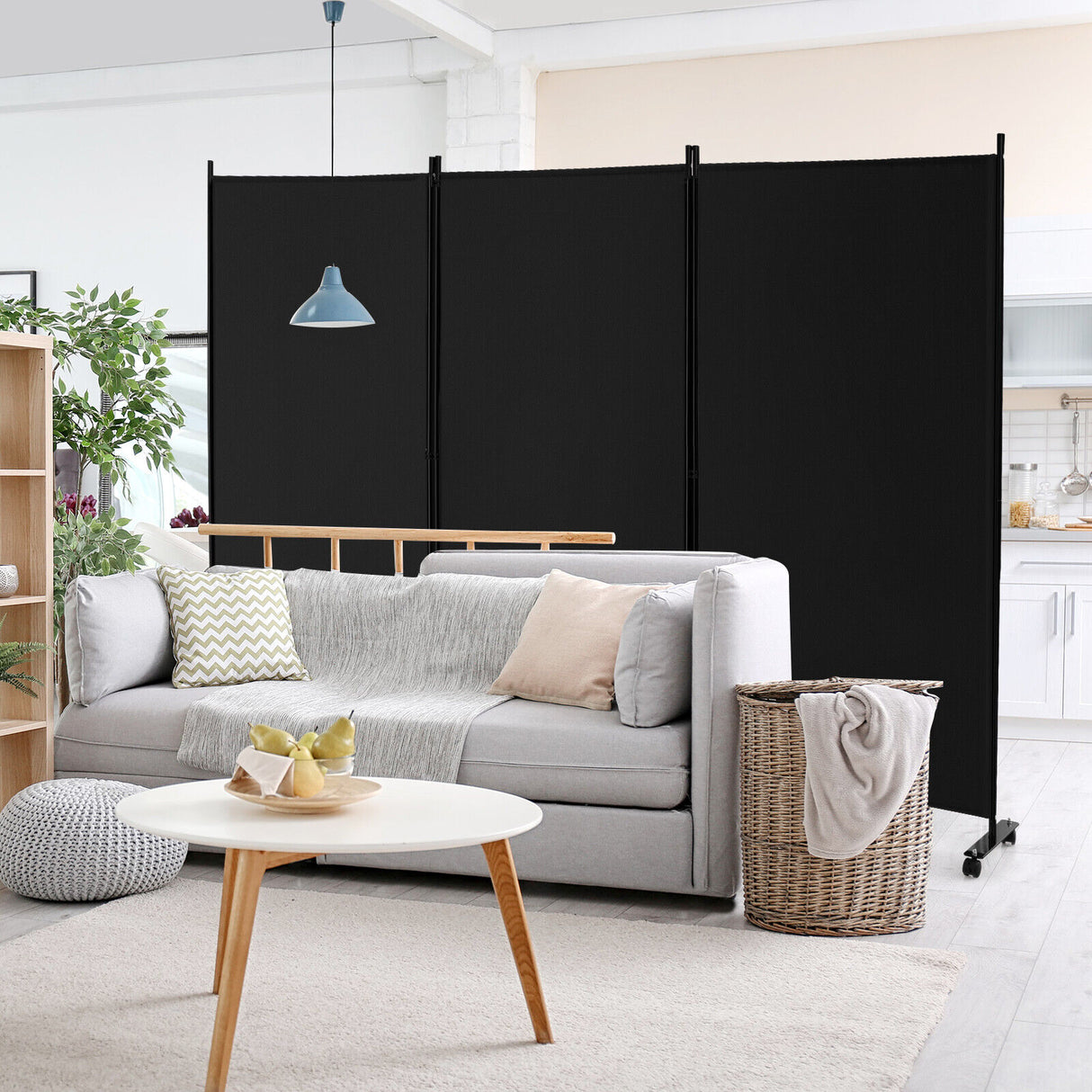 3-Panel Folding Room Divider, 180 CM Rolling Privacy Screen with Lockable Wheels, Portable Wall Divider and Separator, Freestanding Privacy Protection for Living Room, Bedroom, Office