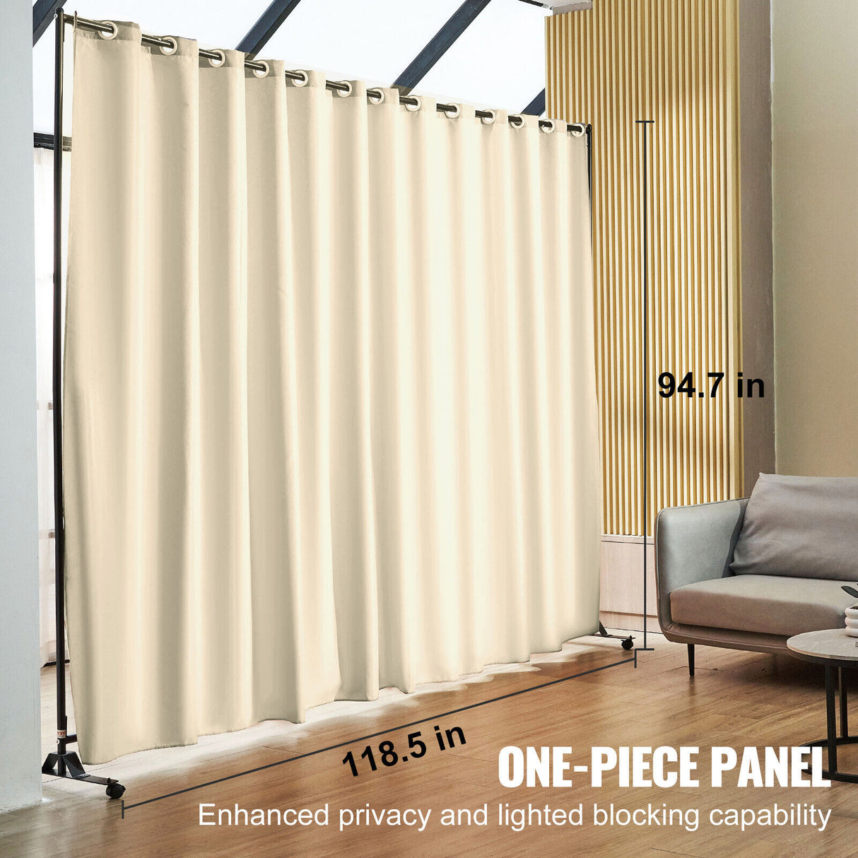 Room Divider Panel Privacy Screen Curtain Stand w/ Wheels 301 x 240cm