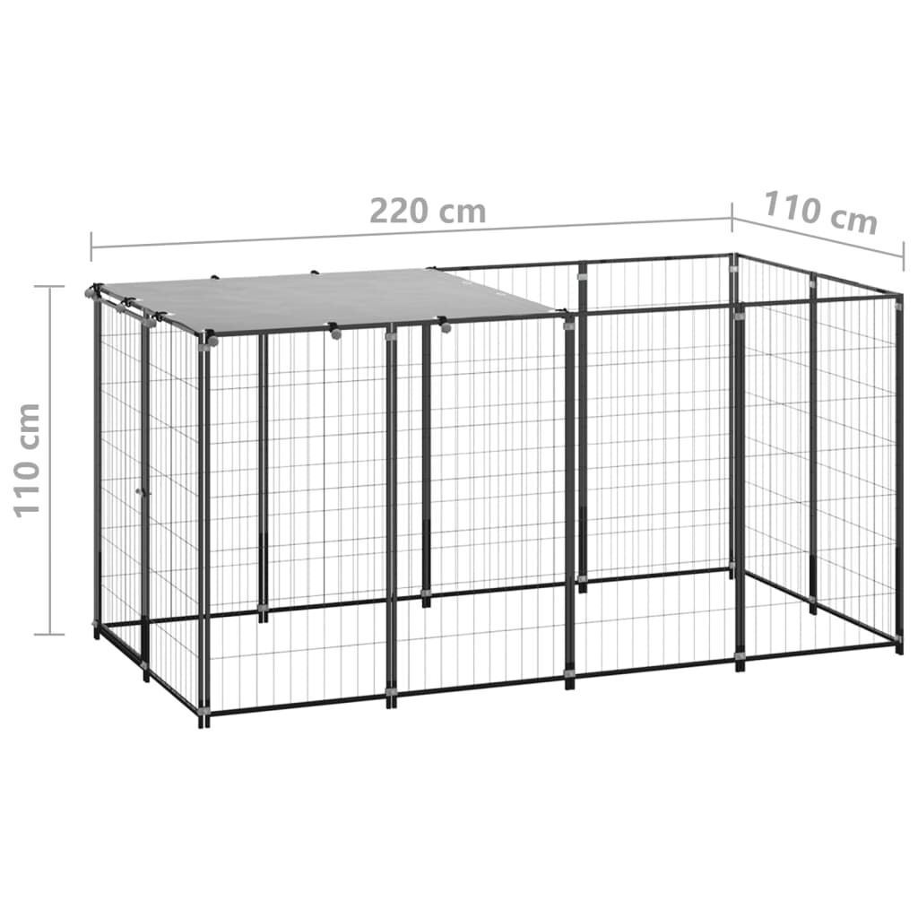 Outdoor Dog Kennel With Roof Steel Garden Yard Puppy Pet Cage Run Play Pen Black