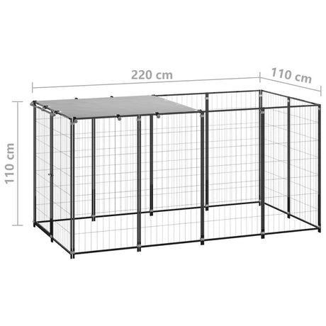 Outdoor Dog Kennel With Roof Steel Garden Yard Puppy Pet Cage Run Play Pen Black