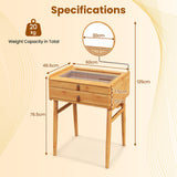 Makeup Vanity Table w/ Mirror Bamboo Dressing Table w/ Storage Drawers Bedroom