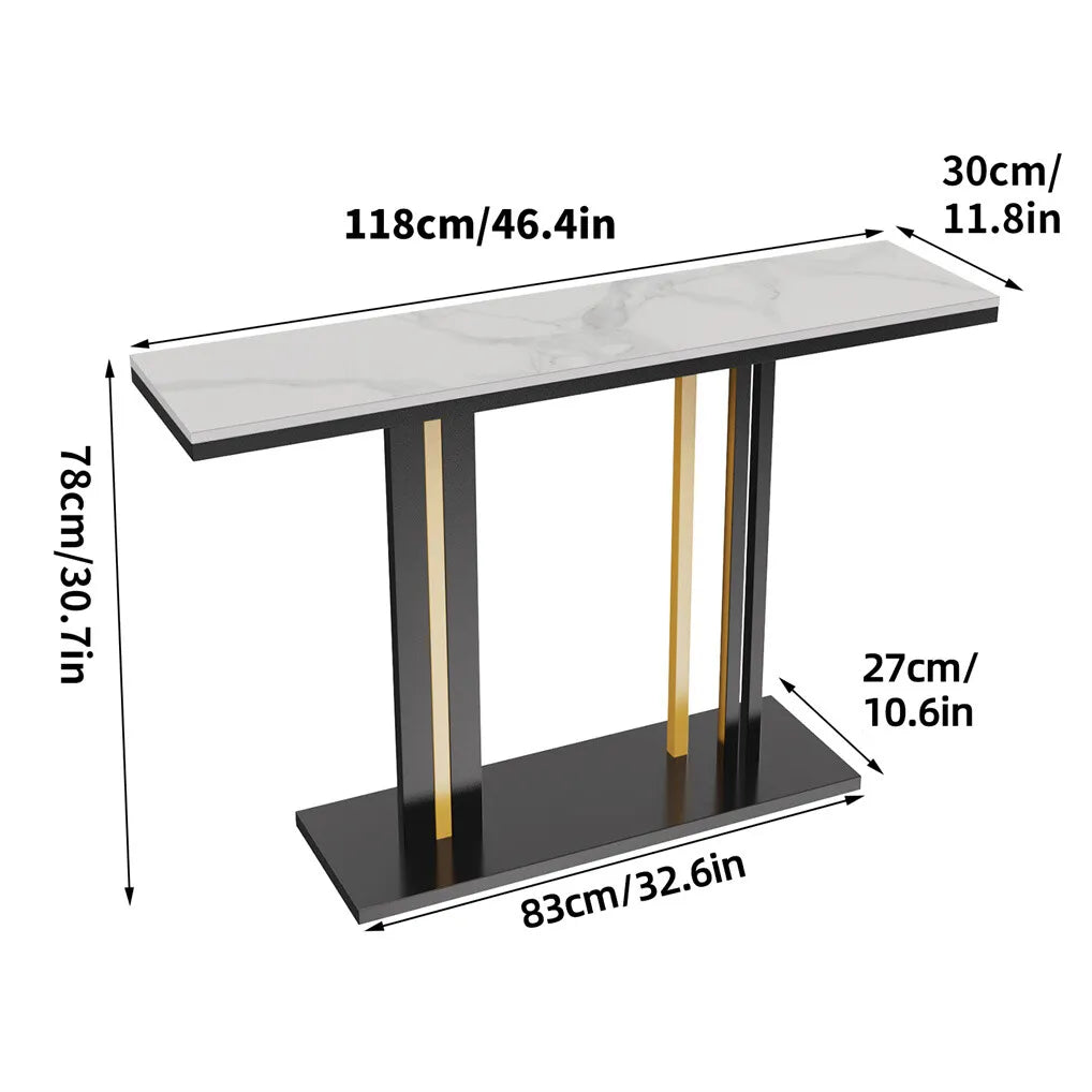 Console Table Hall Side Entry Display White Desk Narrow Long Marble Tabletop