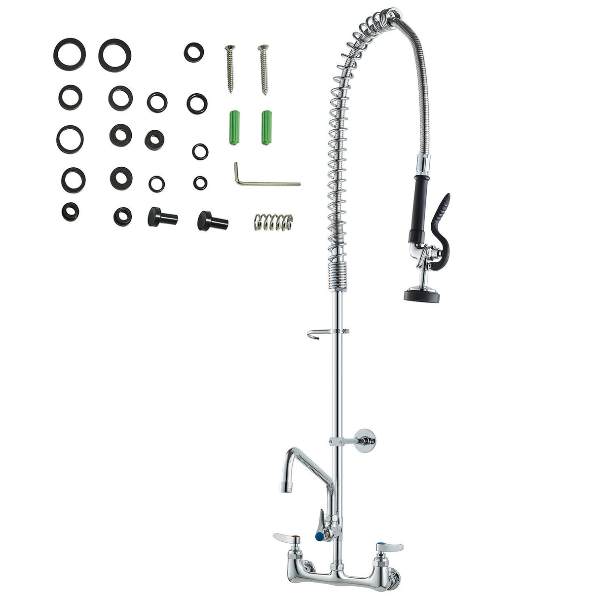 Commercial Wall Mount Kitchen Sink Faucet Pre-Rinse Sprayer 44" Height