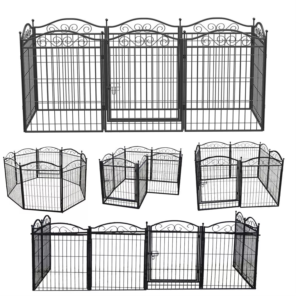 16/8 Panel Pet Playpen Heavy-duty Dog Cage w/ Lockable Door Exercise Fence Large