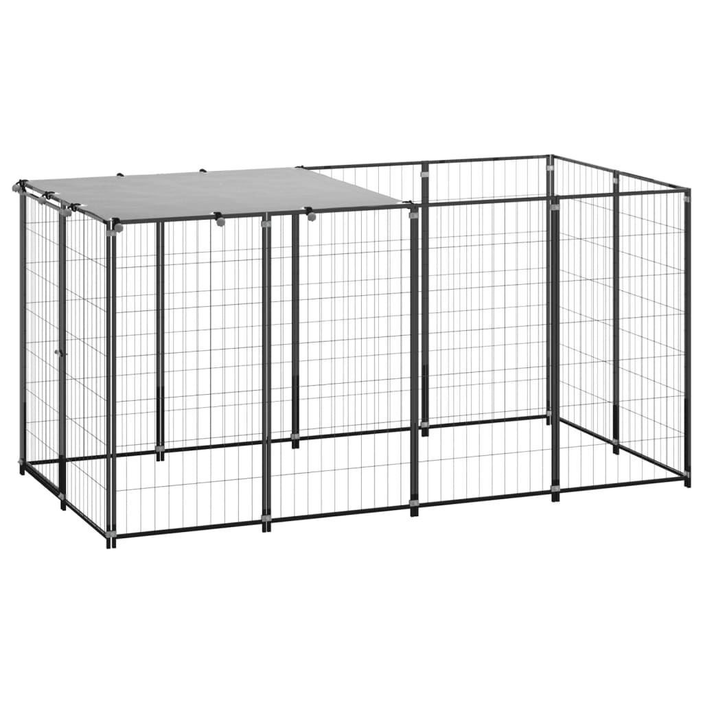 Outdoor Dog Kennel With Roof Steel Garden Yard Puppy Pet Cage Run Play Pen Black