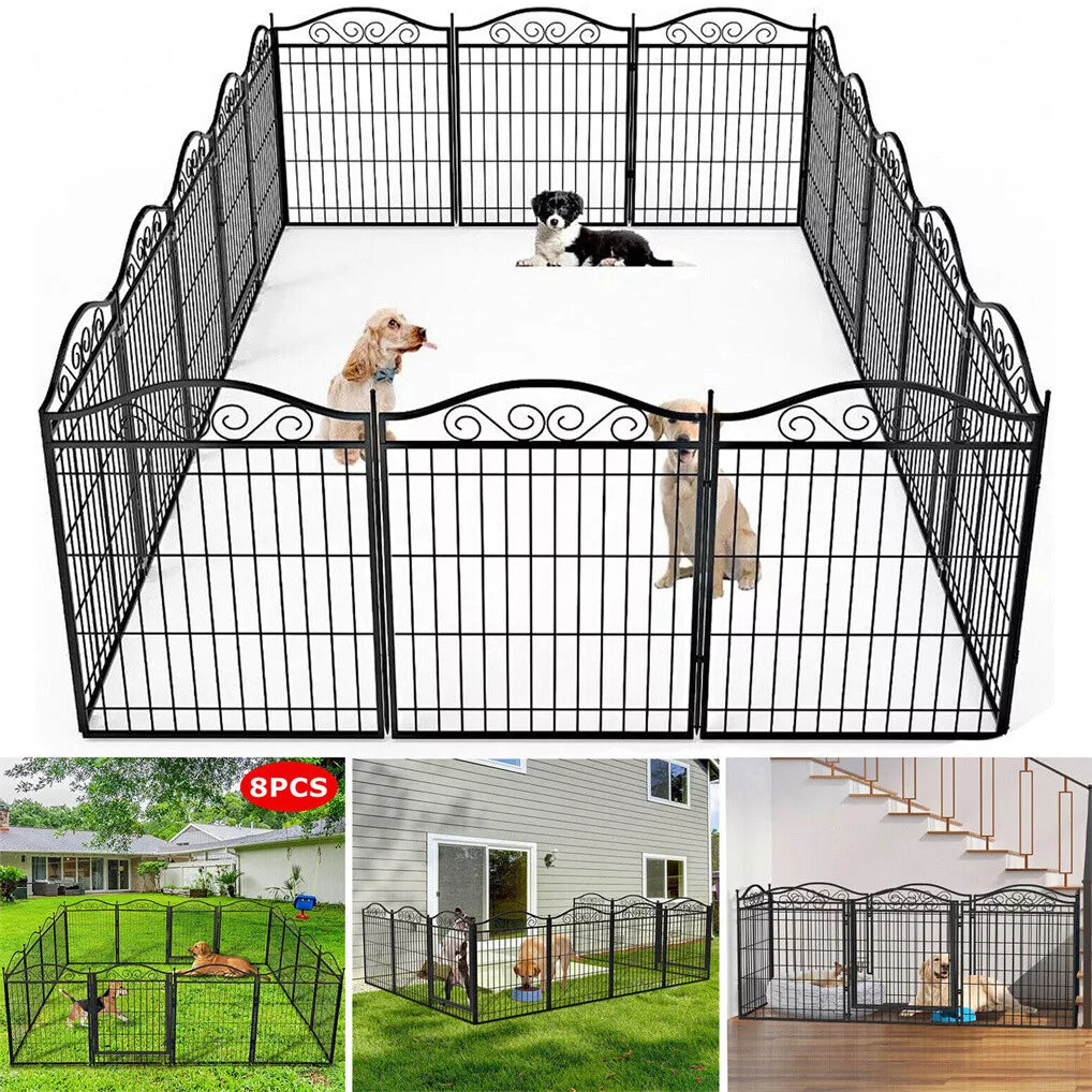 16/8 Panel Pet Playpen Heavy-duty Dog Cage w/ Lockable Door Exercise Fence Large