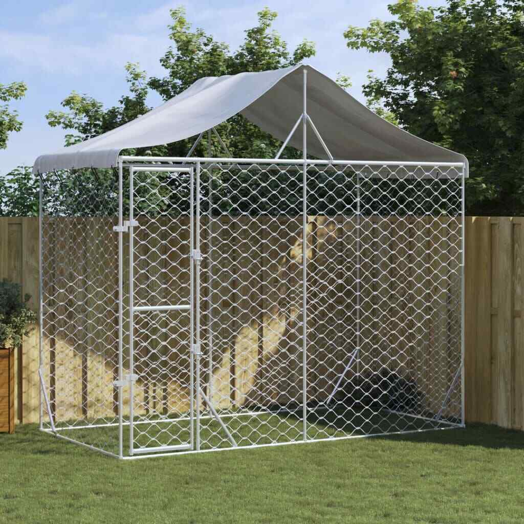 Dog Kennel Outdoor Dog Crate Dog House with Roof Silver Galvanised Steel