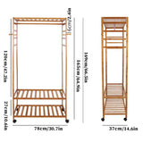 Heavy Duty Wooden Clothes Rail Rack Garment Stand Corner Open Wardrobe w/ Wheels