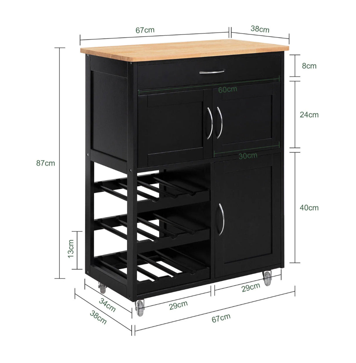 Kitchen Trolley Mobile Kitchen Island Wine Rack Storage Trolley