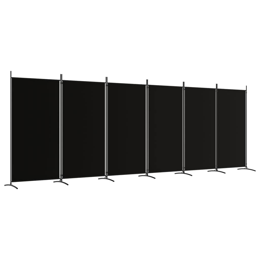 6-Panel Room Divider Living Room Bedroom Partition Privacy Protection Screen Room Separator Folding Dressing Wall Black Fabric