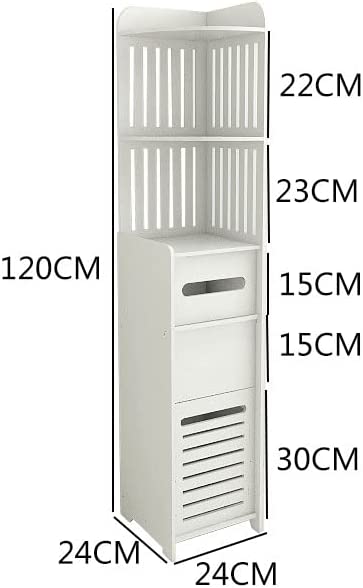 120CM Bathroom Storage Utility Cabinet Reversible Shelf Toilet Paper Roll Holder Rubbish Bin