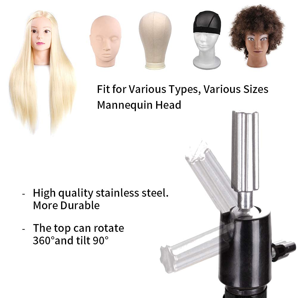 Wig Stand Tripod Mannequin Head Stand Heavy Duty Wig Stand Tripod Cosmetology Mannequin Wig Stand for Styling(Black Tripod With Tray,Maximum Height 55 Inches，Mannequin Head Not Included)