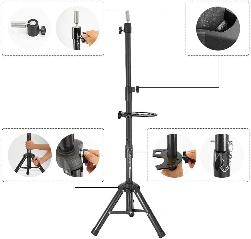 Wig Stand Tripod Mannequin Head Stand Heavy Duty Wig Stand Tripod Cosmetology Mannequin Wig Stand for Styling(Black Tripod With Tray,Maximum Height 55 Inches，Mannequin Head Not Included)