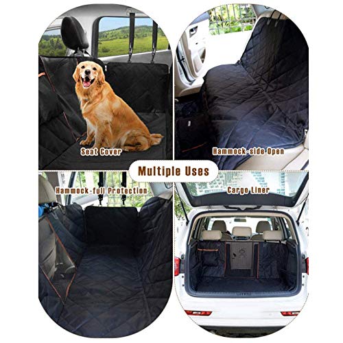 Dog Car Seat Cover, Free 2X Dog Car Seat Belt, Mesh Visual Window and Seat Belt Opening, Waterproof, Storage Pockets, 147cm x 137cm Hammock Convertible, SUV, Truck, Travel with Pet