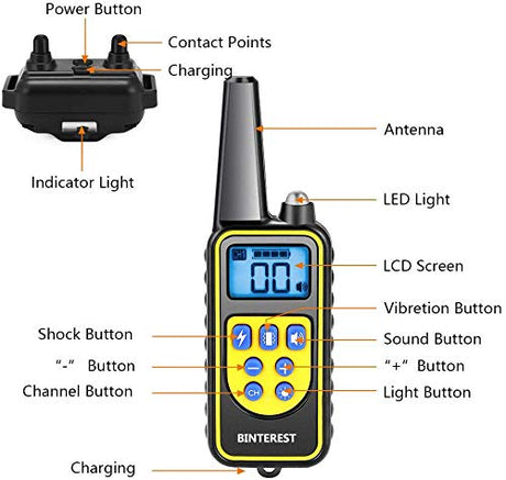 Dog Training Collar, Rechargeable Waterproof Dog Shock Collar for Dogs with Remote 2600ft, Anti Bark Collar with Beep Vibrating Shock LED Light 4 Modes for Small Medium Large Dogs