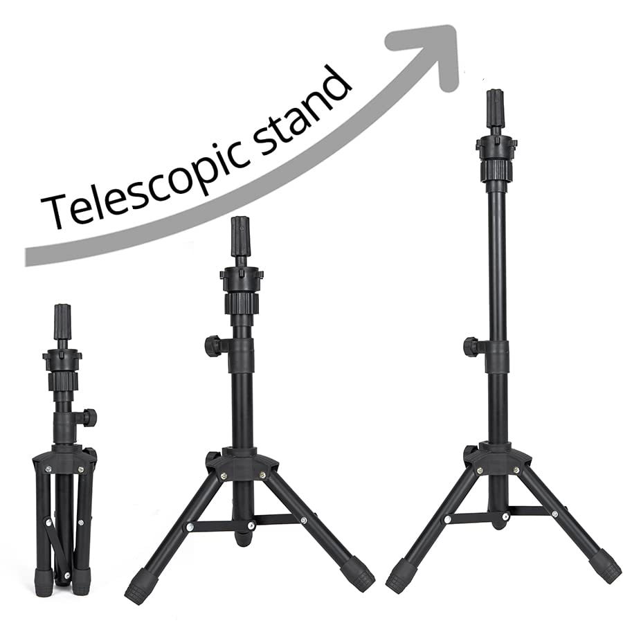 Mini Wig Stand Tripod with Head Adjustable Mannequin Head Stand Wig Head Stand Wig Tripod Stand for Cosmetology Hairdressing Training(25 Inch,Black)