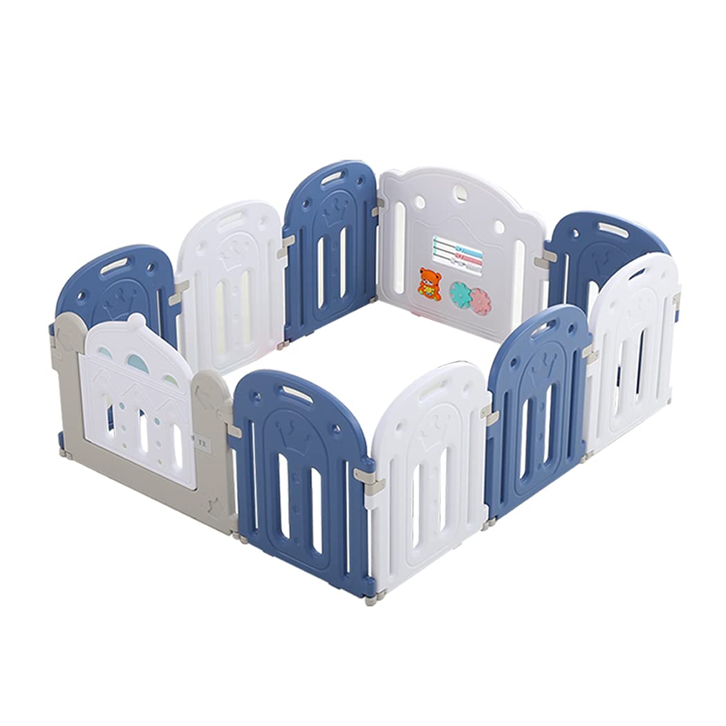 Kids Baby Playpen Safety Gate Toddler Fence 10 Panel with Music Toy Blue