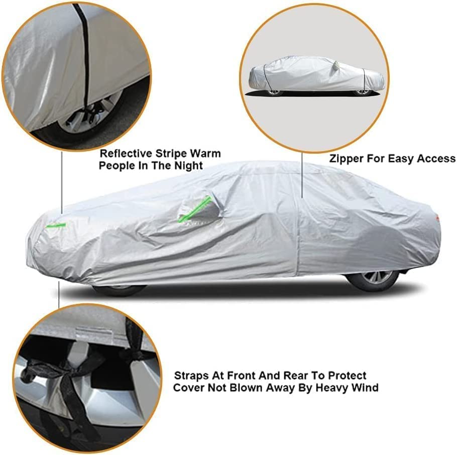 6 Layers Car Cover Waterproof All Weather, Outdoor Car Covers for Automobiles with Zipper Door, Hail UV Snow Wind Protection, Universal Full Car Cover