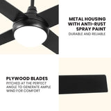 52" Ceiling Fan with Light Remote Control, Wood Ceiling Fans with 4 Blades, 6 Speed DC Motor, Indoor Outdoor Ceiling Fan for Patio, Bedroom, Living Room, Office, Black