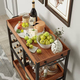 Bar Carts for Home, Bar Serving Cart with 12 Bottle Wine Rack and Wine Glasses Holder, Rustic Rolling Bar Cart with Removable Shelves for Home