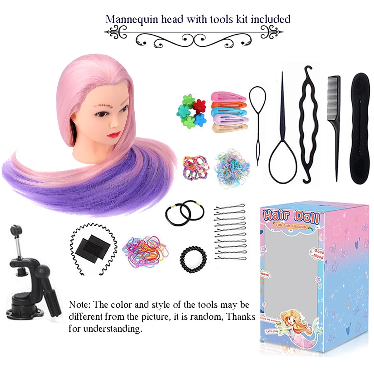 Mannequin Head with Hair, TopDirect 29" Hair Mannequin Manikin Head Hair Practice Cosmetology Hair Doll Head Styling Hairdressing Training Braiding Cutting Setting with Clamp Holder and Tools