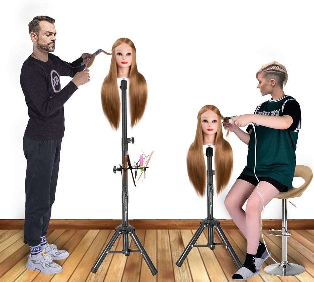 Wig Stand Tripod Mannequin Head Stand Heavy Duty Wig Stand Tripod Cosmetology Mannequin Wig Stand for Styling(Black Tripod With Tray,Maximum Height 55 Inches，Mannequin Head Not Included)