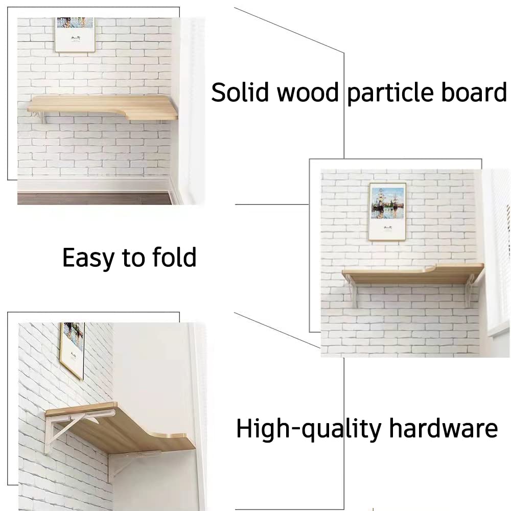 Wall Mounted Floating Folding Table, Workbench, Dining Table Small Wooden Desk for Office Home Bar Kitchen (20”x48”)(Beige)