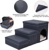 Dog Stairs with Pet Bed,Foldable 3 Step Dog Stairs with Storage Boxes,Dog Stairs for High Beds,Pet Ramp Pet Ladder for Dogs Cats,3 in 1 Pet Safety Ladder,Dog Cat House