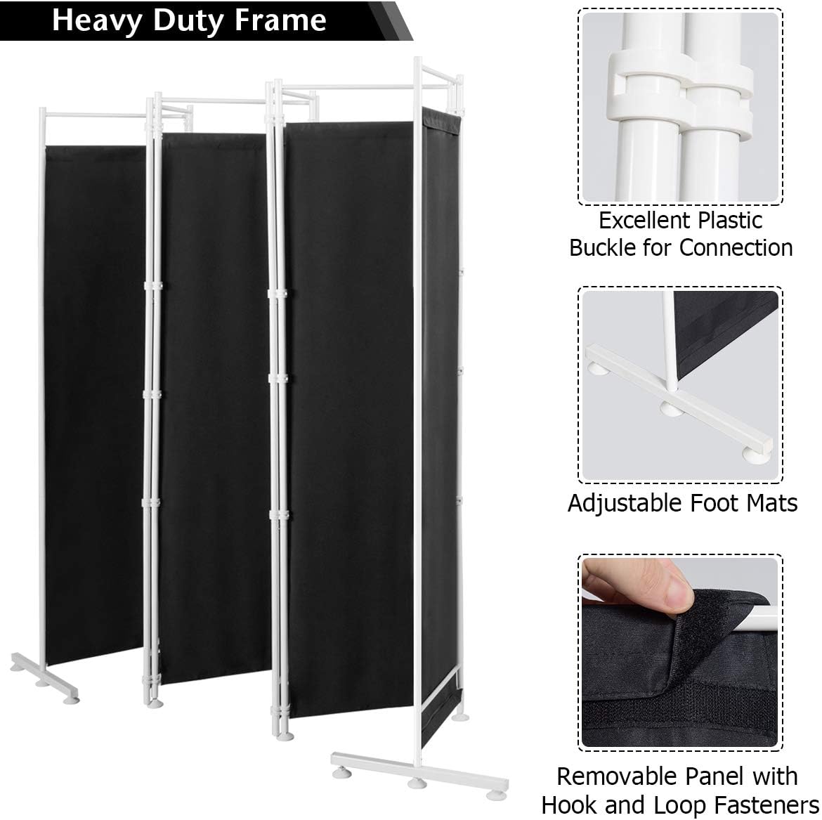 6 Panel Room Divider, 300x180CM Folding Privacy Screen with Steel Frame & Fabric Surface, Standing Wall Separator, Home Office Partition for Bedroom, Living Room, Restaurant