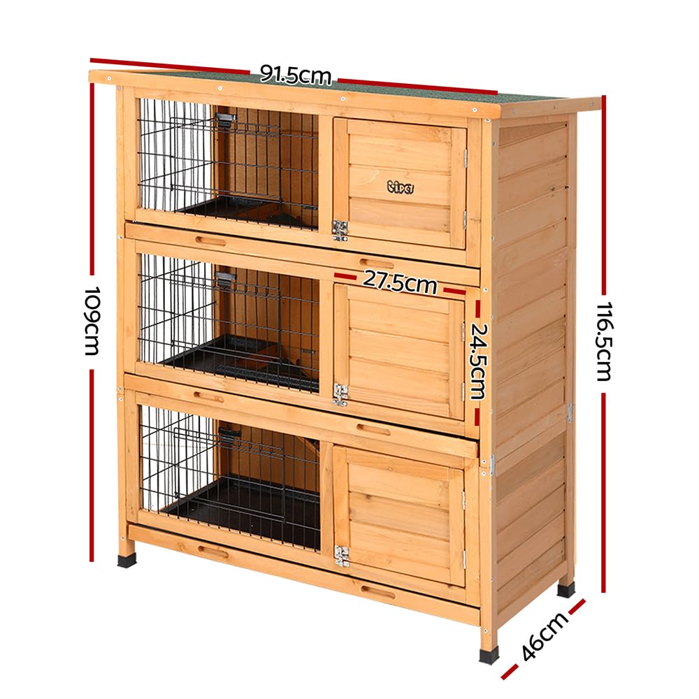 Chicken Coop Rabbit Hutch Large Pet House Run Cage Wooden 91.5cm x 46cm x 116.5cm Walk in Door Guinea Pig Ferret Bunny Chook Hen Feeder Metal Roof Outdoor Weatherproof Nesting Box Farm