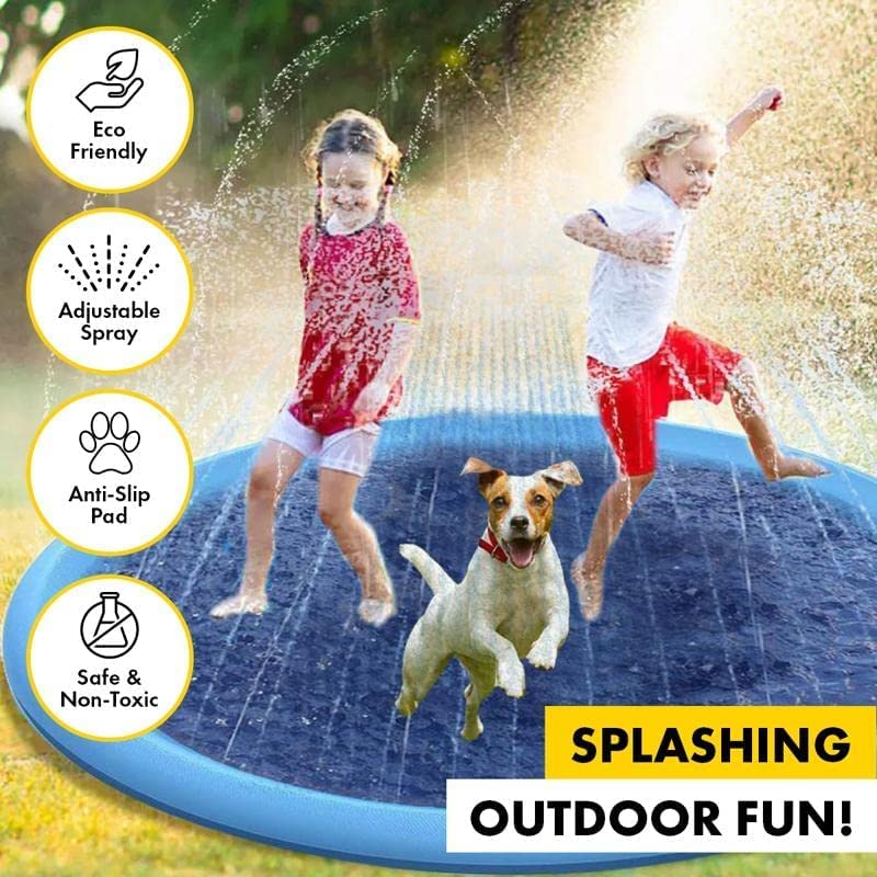 Pet Basic Dog Inflatable Sprinkler Mat/Pool Adjustable with Anti-Slip Pad, Spray Safe, Summer Fun, BPA Free, Fun for Every Dog, 1m, Blue