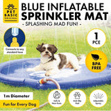 Pet Basic Dog Inflatable Sprinkler Mat/Pool Adjustable with Anti-Slip Pad, Spray Safe, Summer Fun, BPA Free, Fun for Every Dog, 1m, Blue