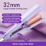 French Wave Curling Iron 32 Mm Simplicity Deep Waves, Romantic French Egg Roll Curling Iron, Hair Crimper, Crimper Hair Tool (Purple)