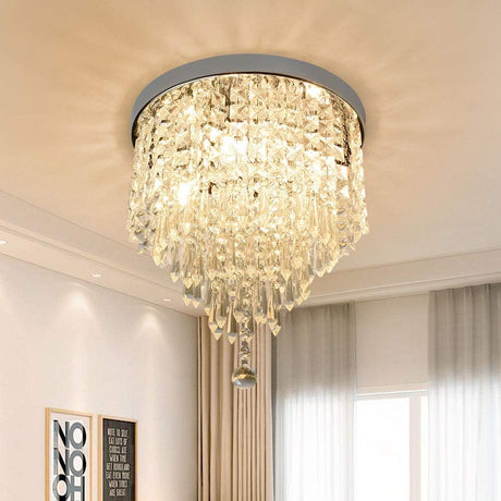 Mini Crystal Ceiling Light, 4-Light LED Crystal Chandelier Light Fixture, H 31CM x W 30CM Flush Mount Crystal Ceiling Lamp for Bedroom, Hallway, Kitchen, Living Room (Bulbs Not Included)