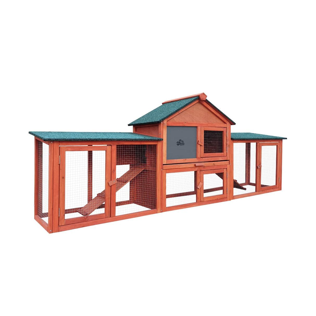 Rabbit Hutch, 210 x 45 x 85cm Chicken Coop with Wooden Frame Outdoor Pet Hutch