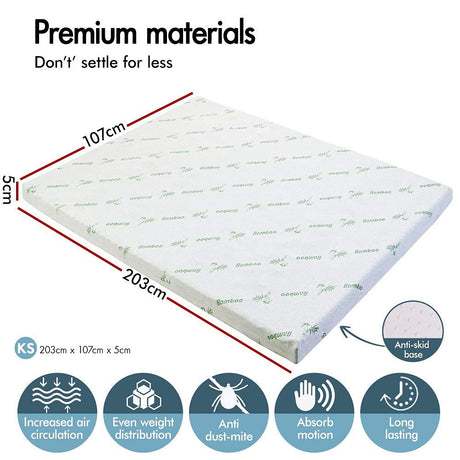 Memory Foam Mattress Topper with Bamboo Cover Cool Gel Infused 7 Zone 5cm Thickness Beddings Bed Topper Mat Pad with 8-Year Warranty