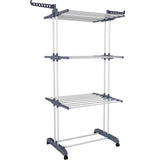 Clothes Drying Rack, Oversized 4-Tier(67.7" High) Foldable Stainless Steel Drying Rack Clothing, Movable Drying Rack with 4 castors, 24 Drying Poles & 14 Hooks for Bed Linen, Clothing, Grey