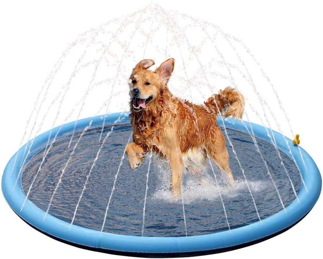 Pet Basic Dog Inflatable Sprinkler Mat/Pool Adjustable with Anti-Slip Pad, Spray Safe, Summer Fun, BPA Free, Fun for Every Dog, 1m, Blue