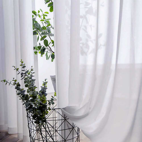 Set of 2 Luxton White Sheer Curtains, Rod Pocket Voile Curtain Panels 140x213cm (White Colour)